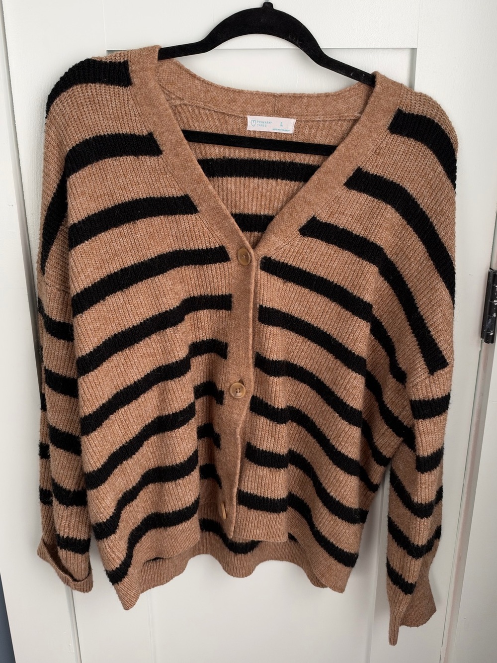 Primark Tan and Black Striped V-Neck Cardigan
